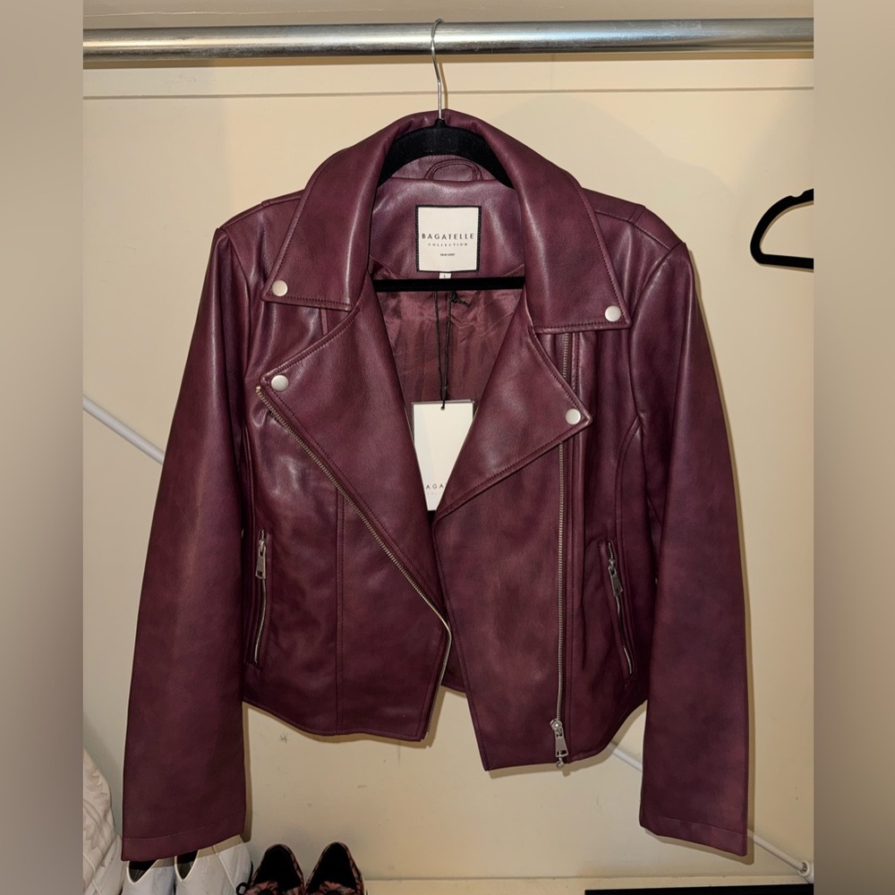 bagatelle Women's Plum Faux Leather Moto Jacket